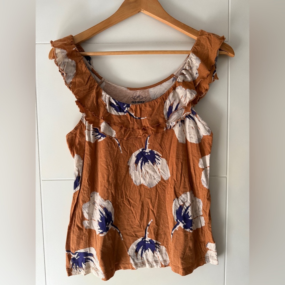 Old Navy Floral Ruffle Blouse - Brown and Blue